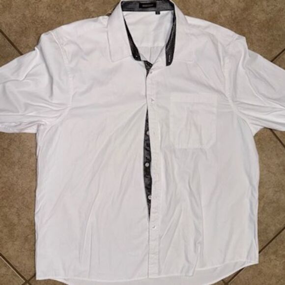 Hisdern Mens Button Down Shirt XXL Printed Cuff and Collar Houndstooth White - Picture 4 of 5